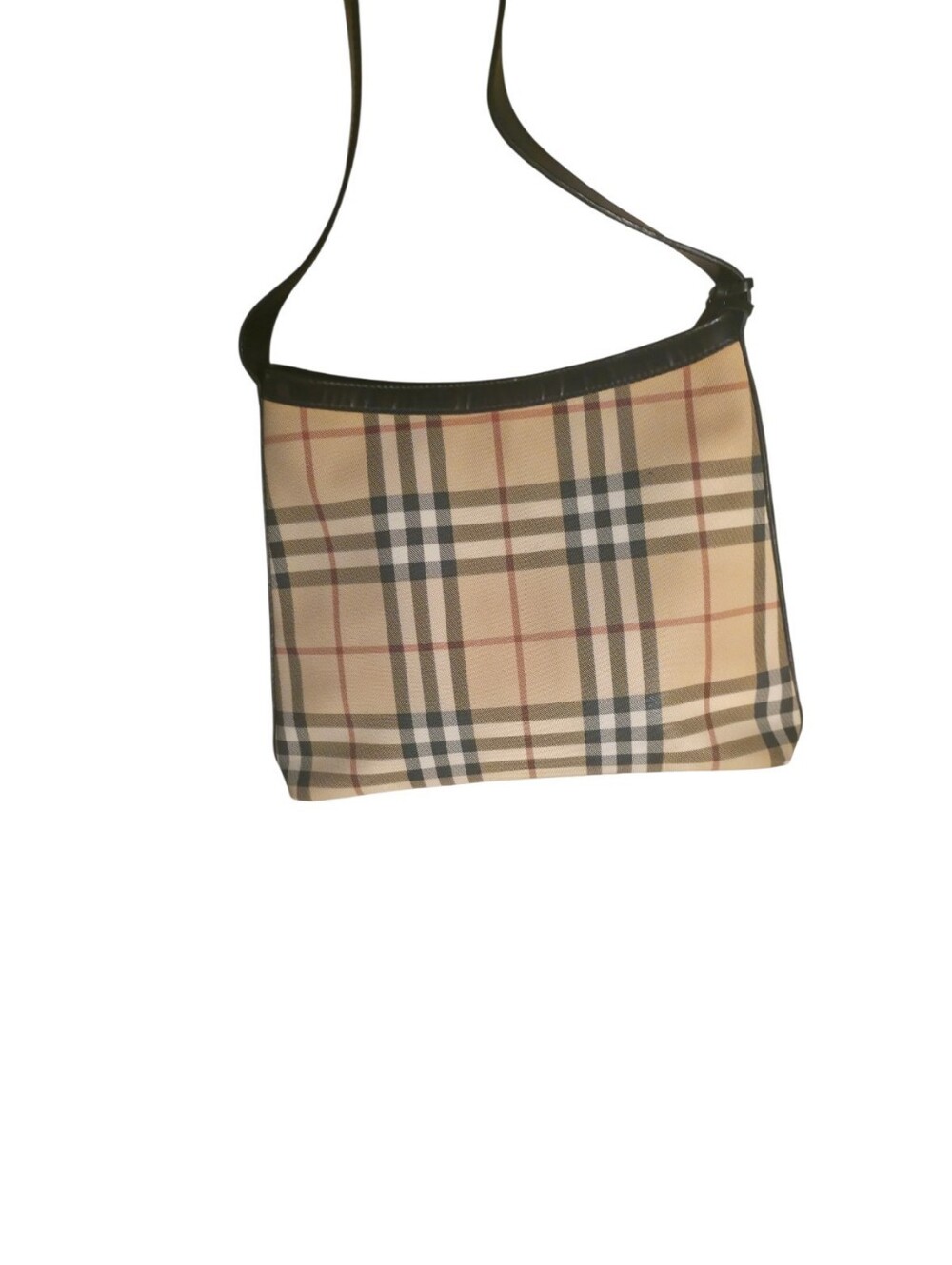 Burberry Nova Check Plaid Canvas Leather Trim Shoulder Bag in Beige and Black